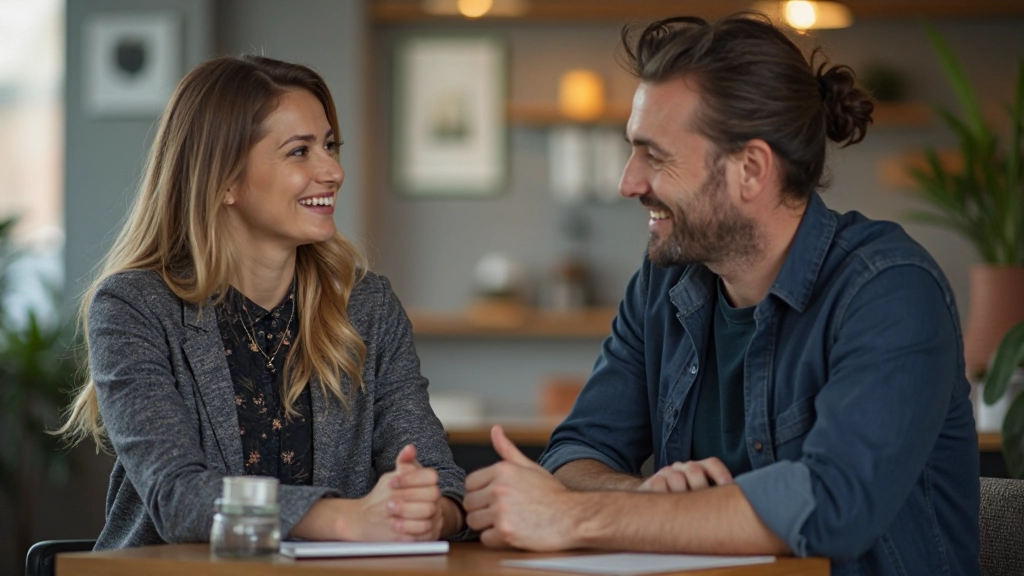 Twee professionals oefenen Nederlands conversatie in ontspannen kantoorsetting