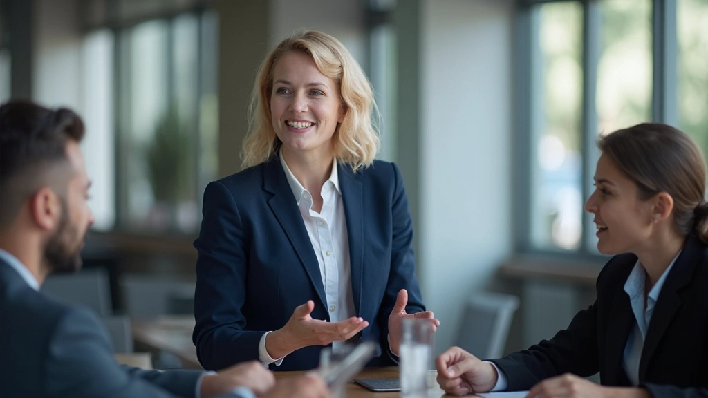 Vrouwelijke professional houdt presentatie in Nederlands in moderne vergaderruimte